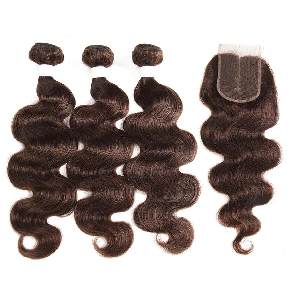 Chocolate Brown Body Wave 3 Bundles With 4X4 Lace Closure 100% virgin human hair - Perismoda Hair